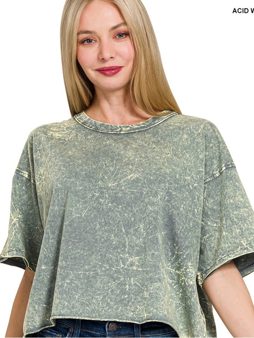 Zenana CRINKLE WASHED CREW NECK SHORT SLEEVE CROP BOX TEE s/m NIB